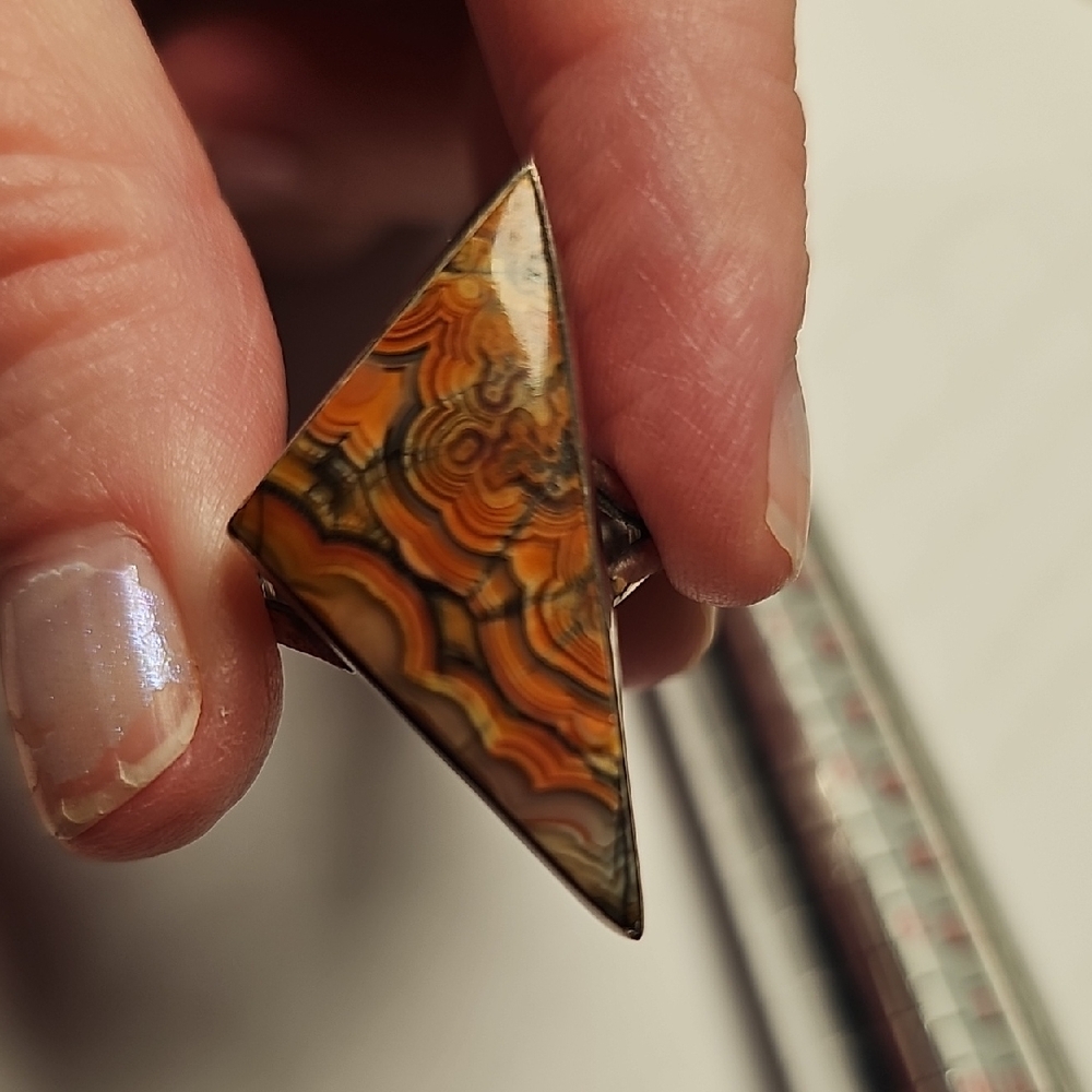Laguna Agate Sterling Triangle Ring.  Size 7